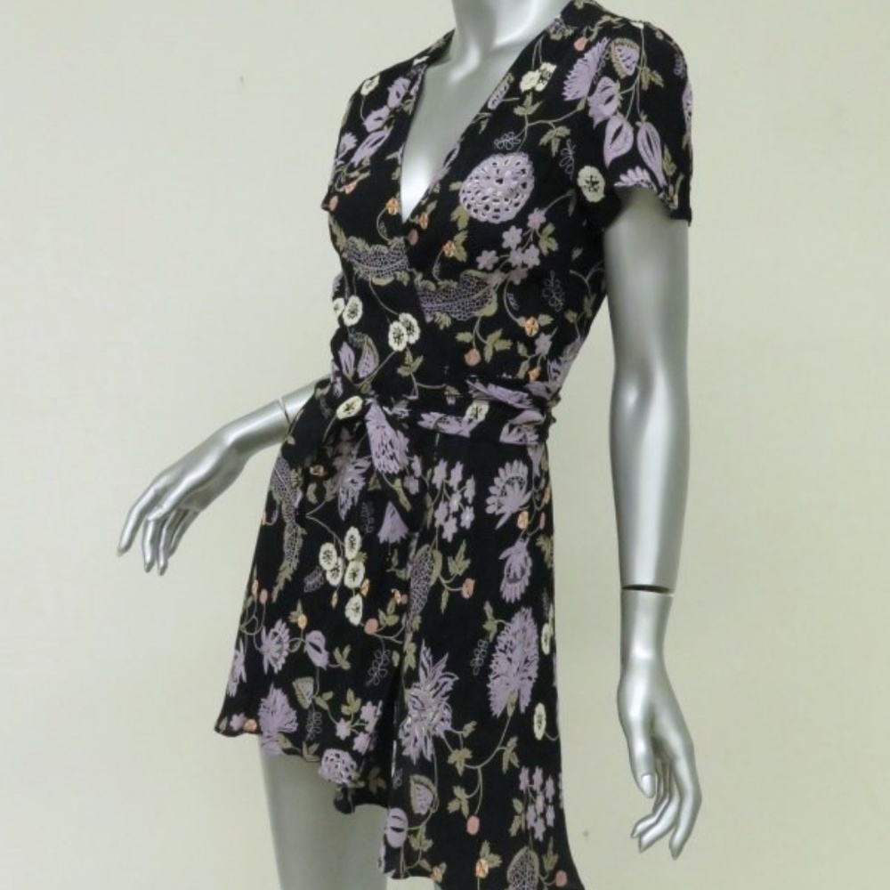 Reformation Wrap Dress Penny Black Floral - Picture 3 of 6